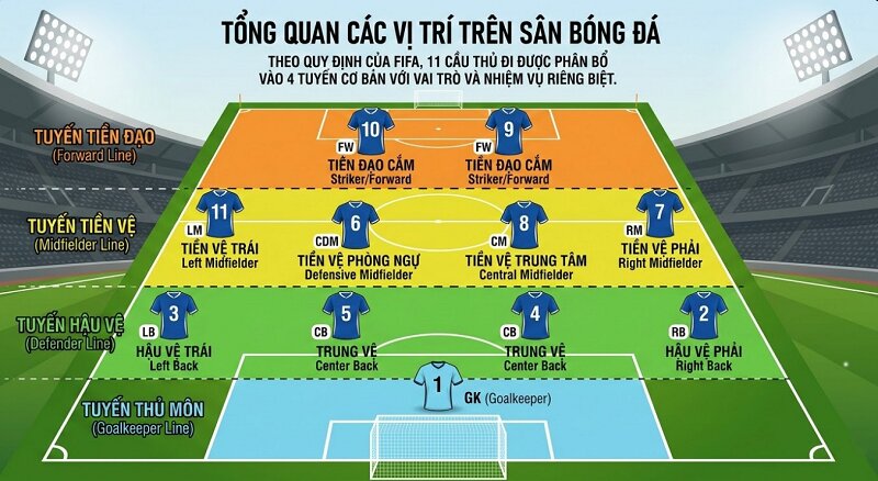 Các vị trí trong bóng đá: Tên gọi, Ký hiệu & Vai trò trong sơ đồ chiến thuật