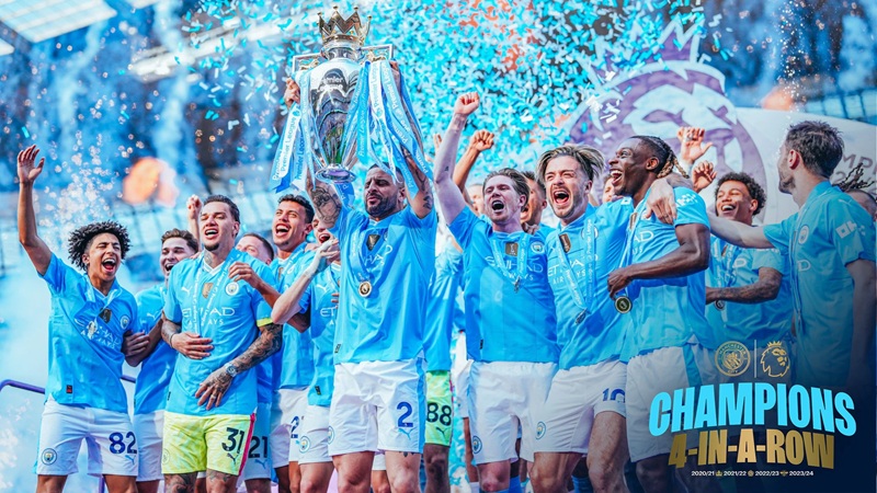 Man City VĐ 8 lần trong 13 mùa (2012–2024), bao gồm kỷ lục 4 lần liên tiếp (2021–2024)