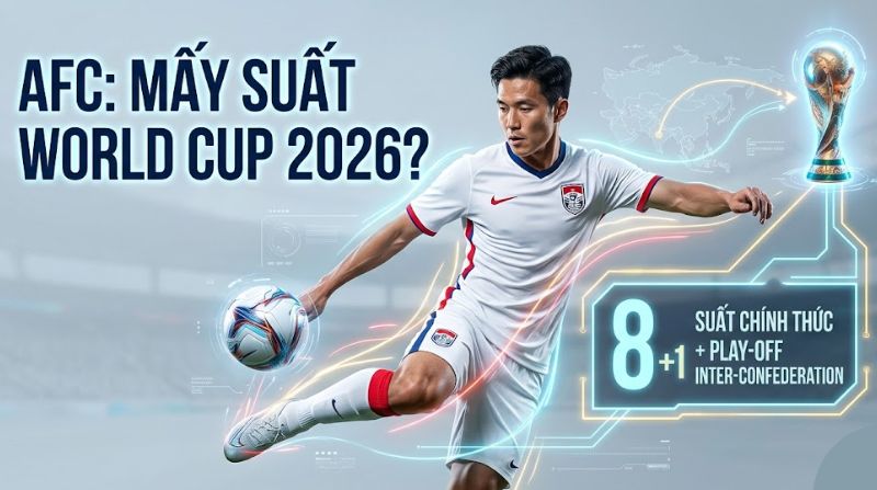 AFC được phân bổ 8 suất trực tiếp + 1 suất play-off liên lục địa tại World Cup 2026